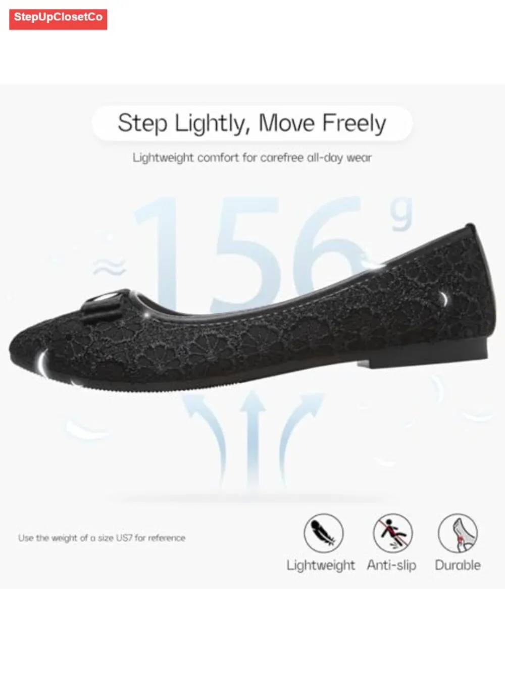 Lace Ballet Flats with Memory Foam Insole - Comfortable Slip On Dress Shoes for